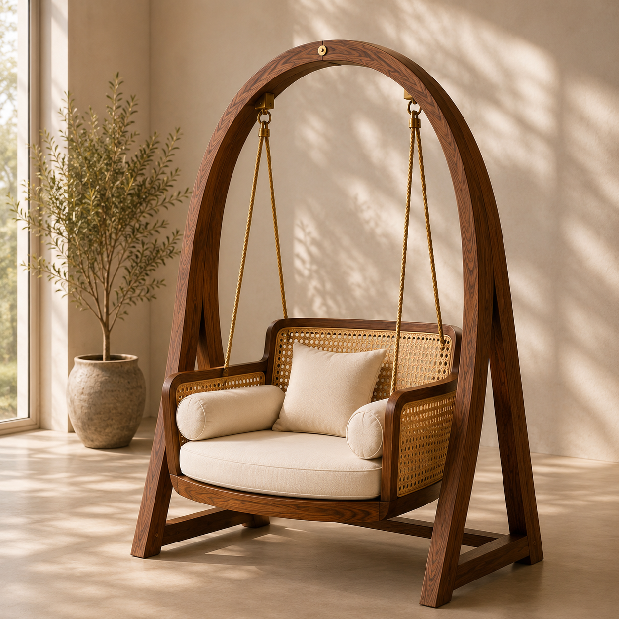 Wooden Hanging Swing Chair with Cushions – Stylish Indoor & Outdoor Lounge Swing