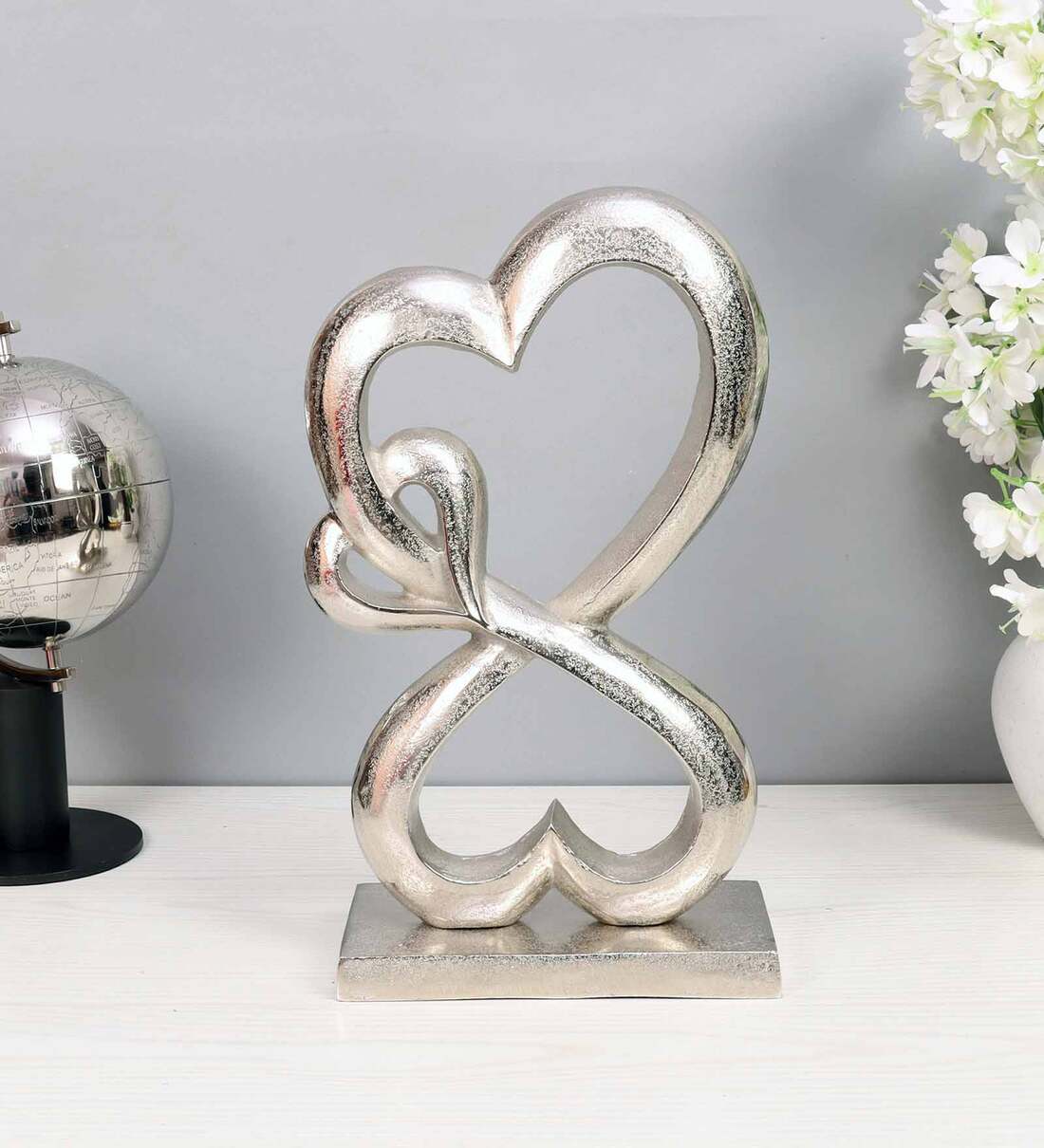 Family Heart Silver Raw Finish Large Sculpture,