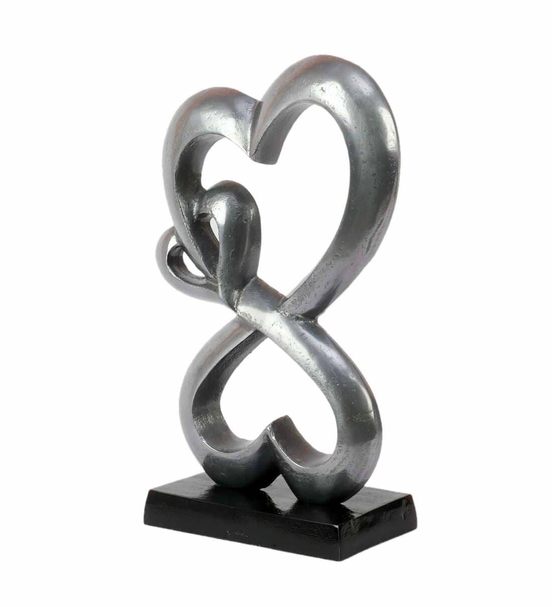 Family Heart Vblue And Black Base Raw Finish Small Sculpture,