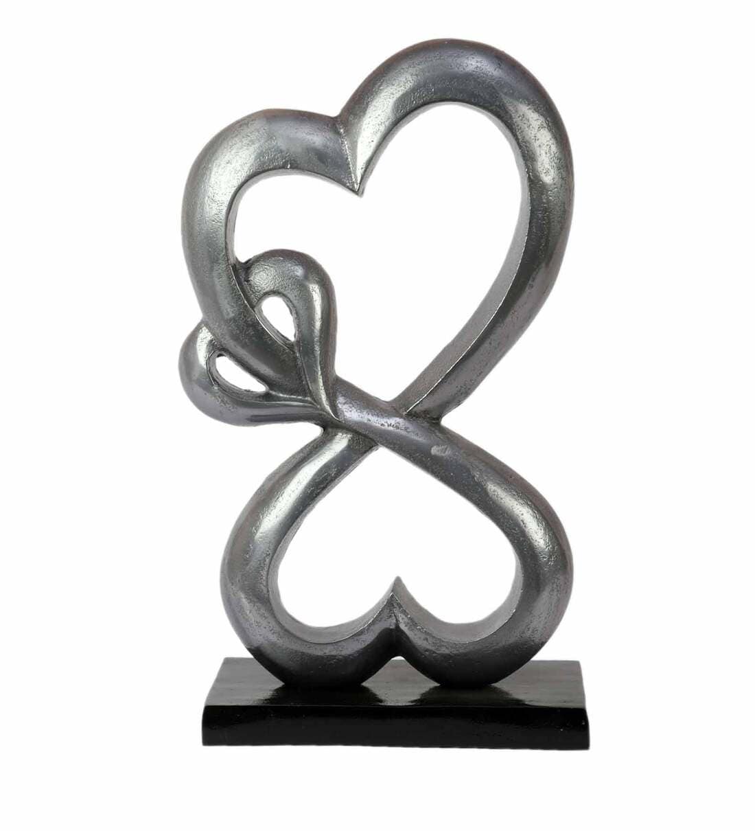 Family Heart Vblue & Black Base Raw Finish Large Sculpture,