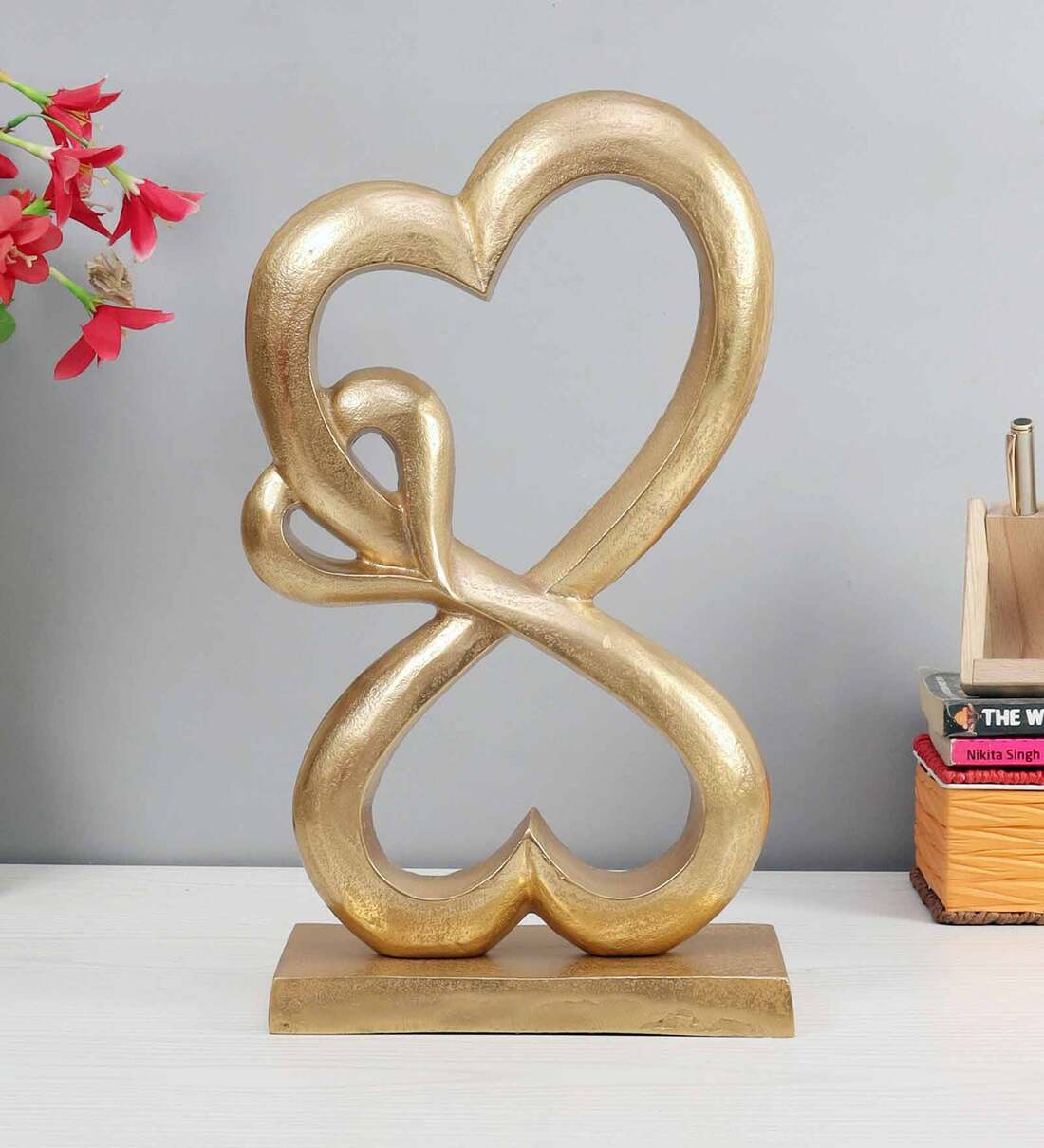 Family Heart Gold Raw Finish Large Sculpture,