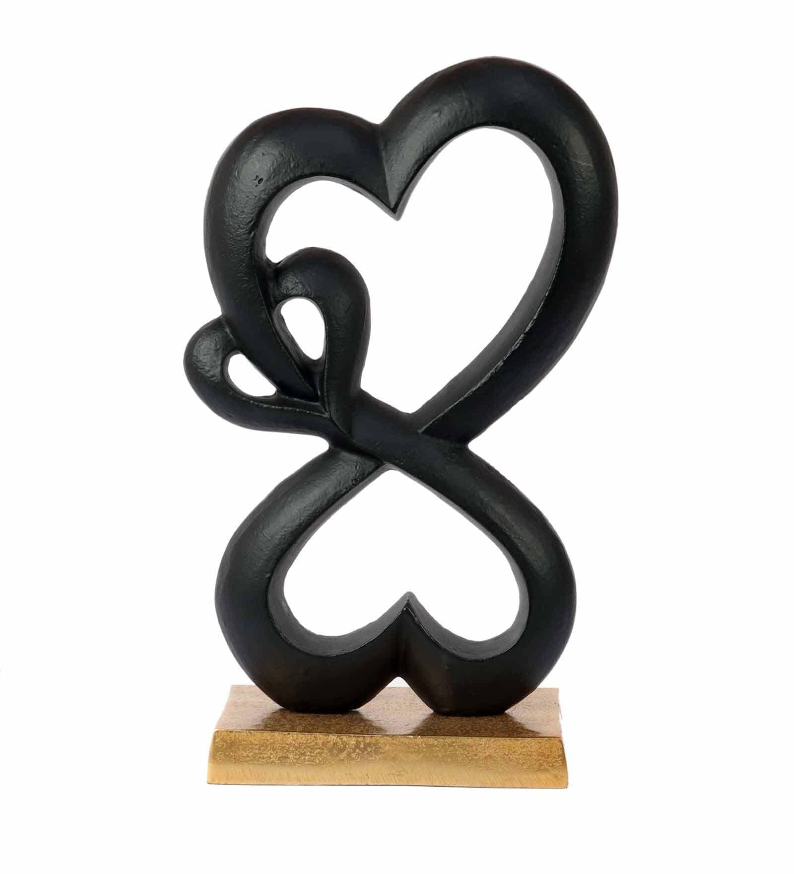 Family Heart Black And Gold Base Raw Finish Small Sculpture,