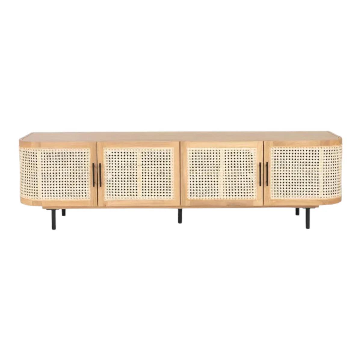 TEAK WOOD & RATTAN TV UNIT NATURAL - Ouch Cart 