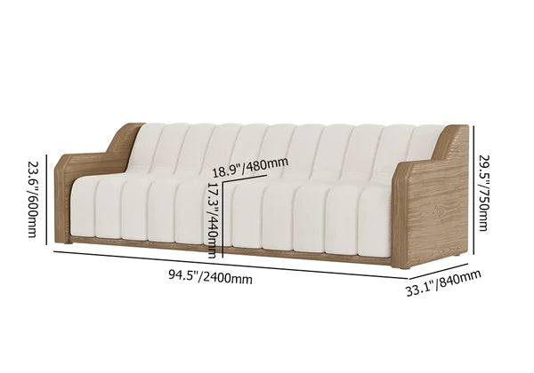 3 Seater Fluted Velvet Upholstered Sofa Walnut Leather Arm