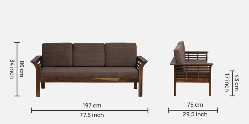 Sheesham Wood 3 Seater Sofa In Scratch Resistant Brown & Provincial Teak Finish