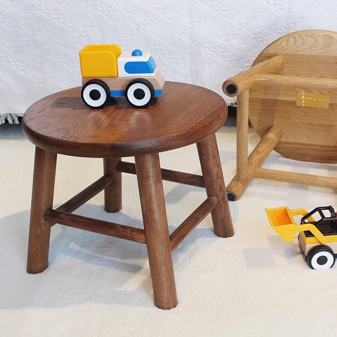 Milking Stool, USA Grown Oak, Plant Stand, Handcrafted Solid Wood Stool, 9" Low Stool, Round Step Stool, Wooden Stool for Kids, Small Short Stool, Shoe Changing Stool(Chocolate)