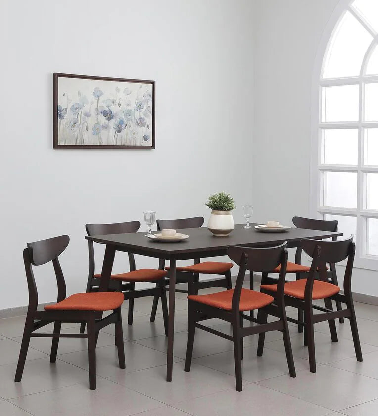 Solid Wood 6 Seater Dining Set in Dark Chestnut & Russet Finish