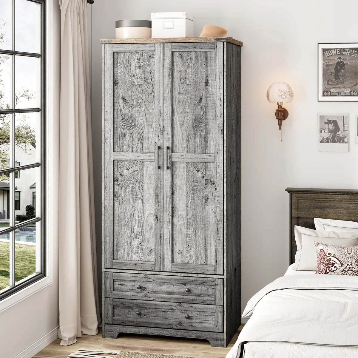 Classic American Country Vintage Solid Wood Armoire