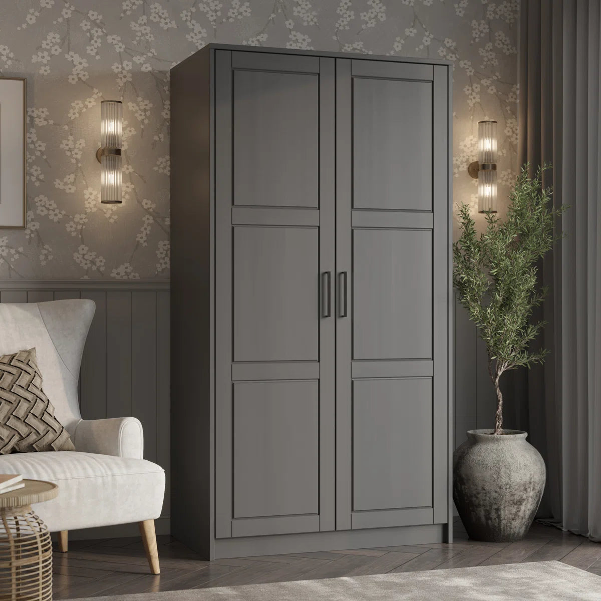 Modern Urban 2-Door Solid Wood Wardrobe with Hidden Storage