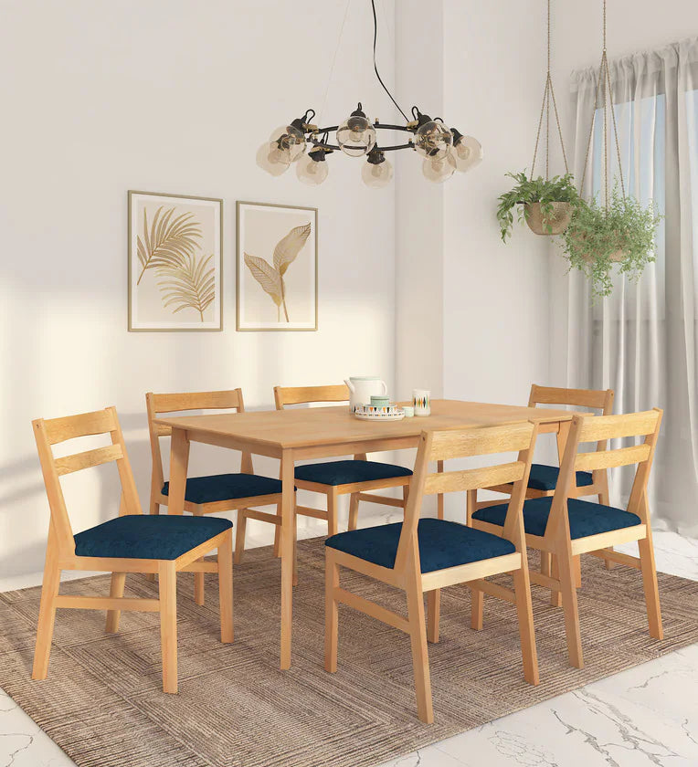Solid Wood 6 Seater Dining Set In Natural Finish