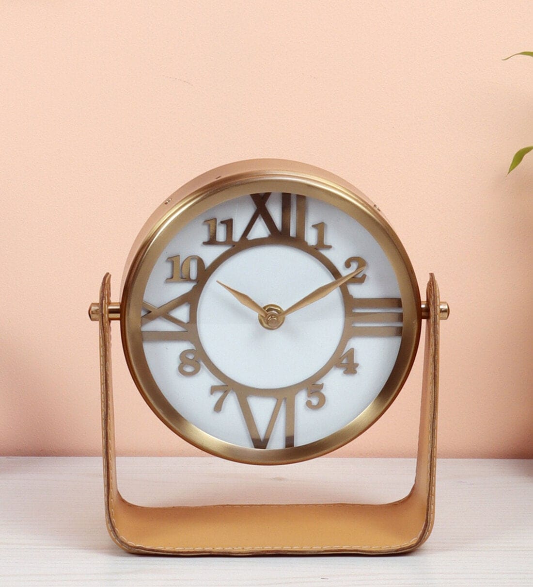 Genuine Tan Leather Table Clock,