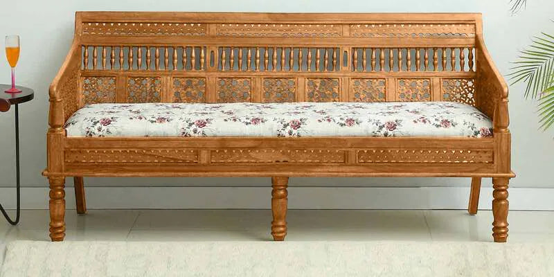 Sheesham Wood 3 Seater Sofa In Scratch Resistant Rustic Teak Finish