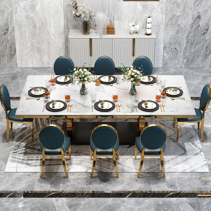 7 - Piece Faux Marble Top Pedestal Dining Set
