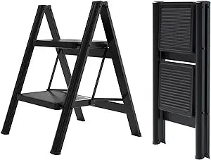 EFFIELER 2 Step Ladder 2 Step Stool Folding Step Stool with Handrails, Sturdy Step Stool for Adult, 500LBS Capacity Sturdy& Portable Ladder for Home Kitchen Library Office