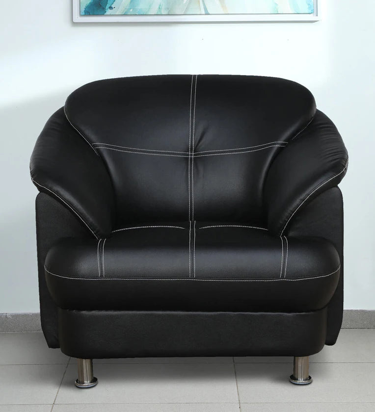 Leatherette 1 Seater Sofa in Black Colour