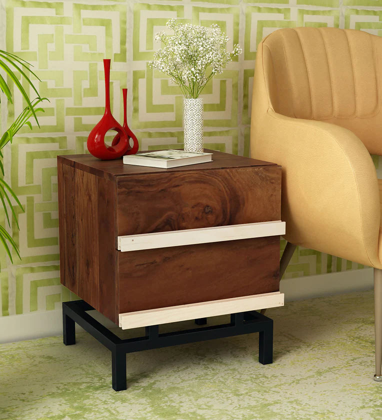 Solid Wood Bedside Table In Ginger Bronze Finish