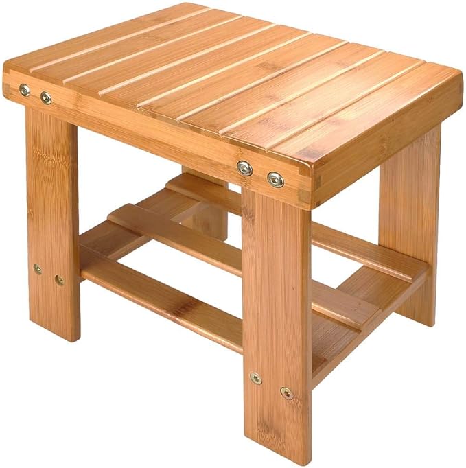 Shower Bench Stool, 10 inch Wooden Foot Step Stool for Bathroom Bedroom Kitchen Mudroom Foyer Entryway Shoe Bench