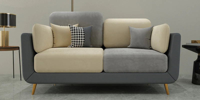 Velvet 2 Seater Sofa in Grey & Beige Colour
