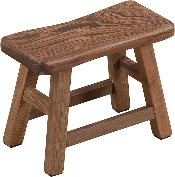 Step Stool 10.6 Inch Rustic Solid Wooden Footstool for Kids & Adults Small Bench Plant Stand Fishing Stool, Perfect for High Beds, Kitchen, Bathroom, Closet, Sink
