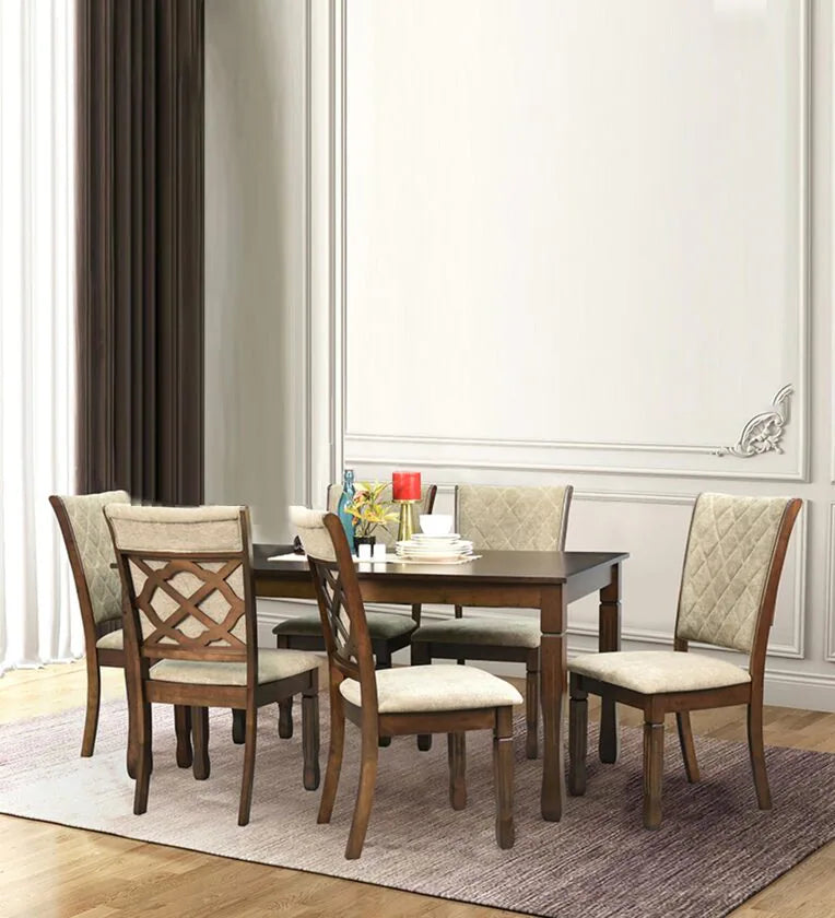 Solid Wood 6 Seater Dining Set In Brown & Coffee Color Colour
