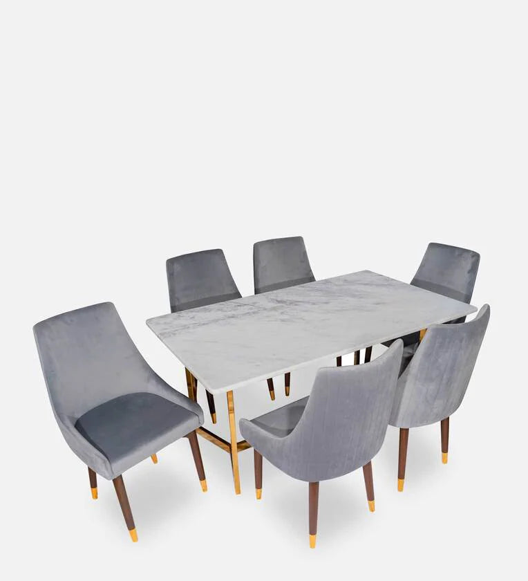 Mylo Marble 6 Seater Dining Set in Glossy Gold Finish
