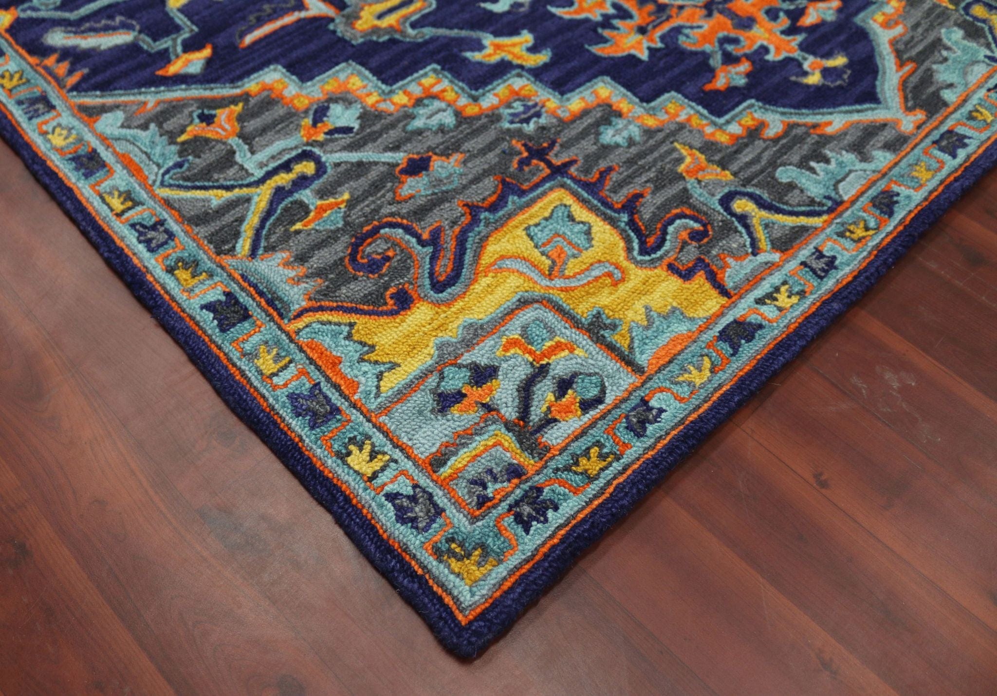 Blue Violet Wool Boho 5x8 Feet  Hand-Tufted Carpet - Rug