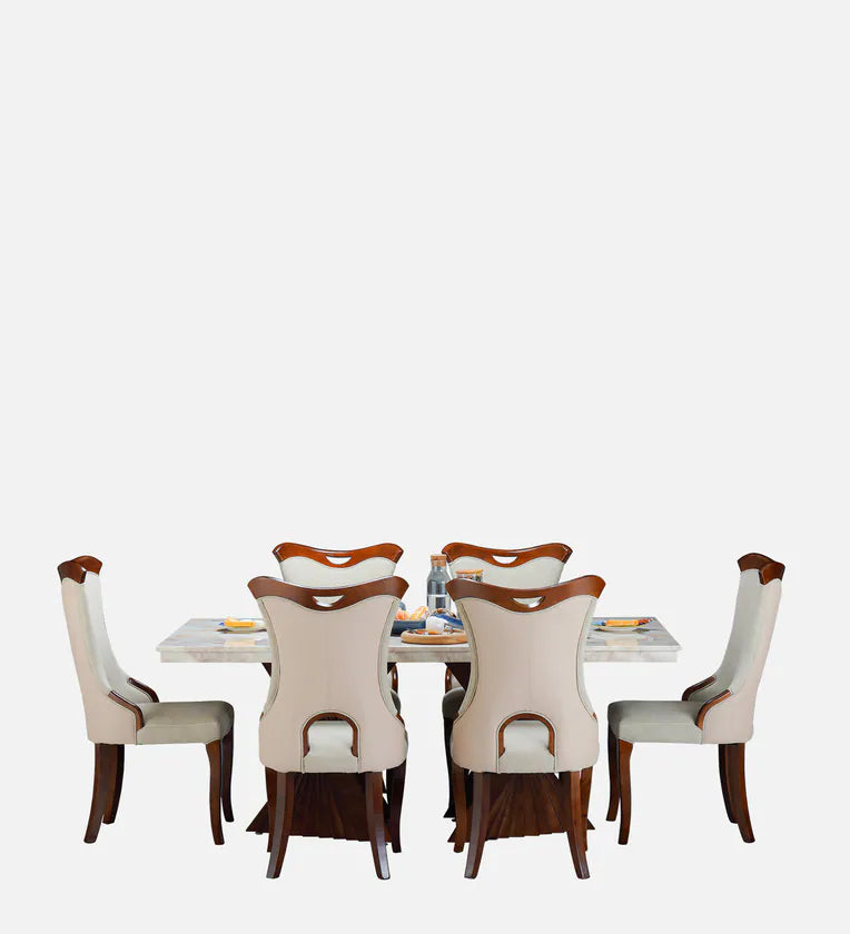 Marble Top 6 Seater Dining Sets In Beige & Brown Colour