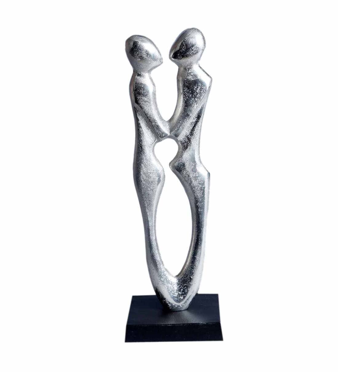 Silver Couple Abstract Figurine Statue In Raw Finish,