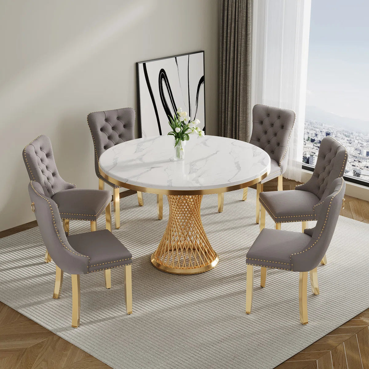 47" 6 - Person Round Marble Dining Table set