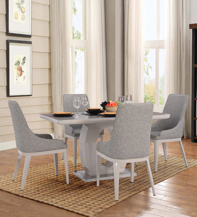 Glass Top 4 Seater Dining Set in Cream & Light Grey Colour
