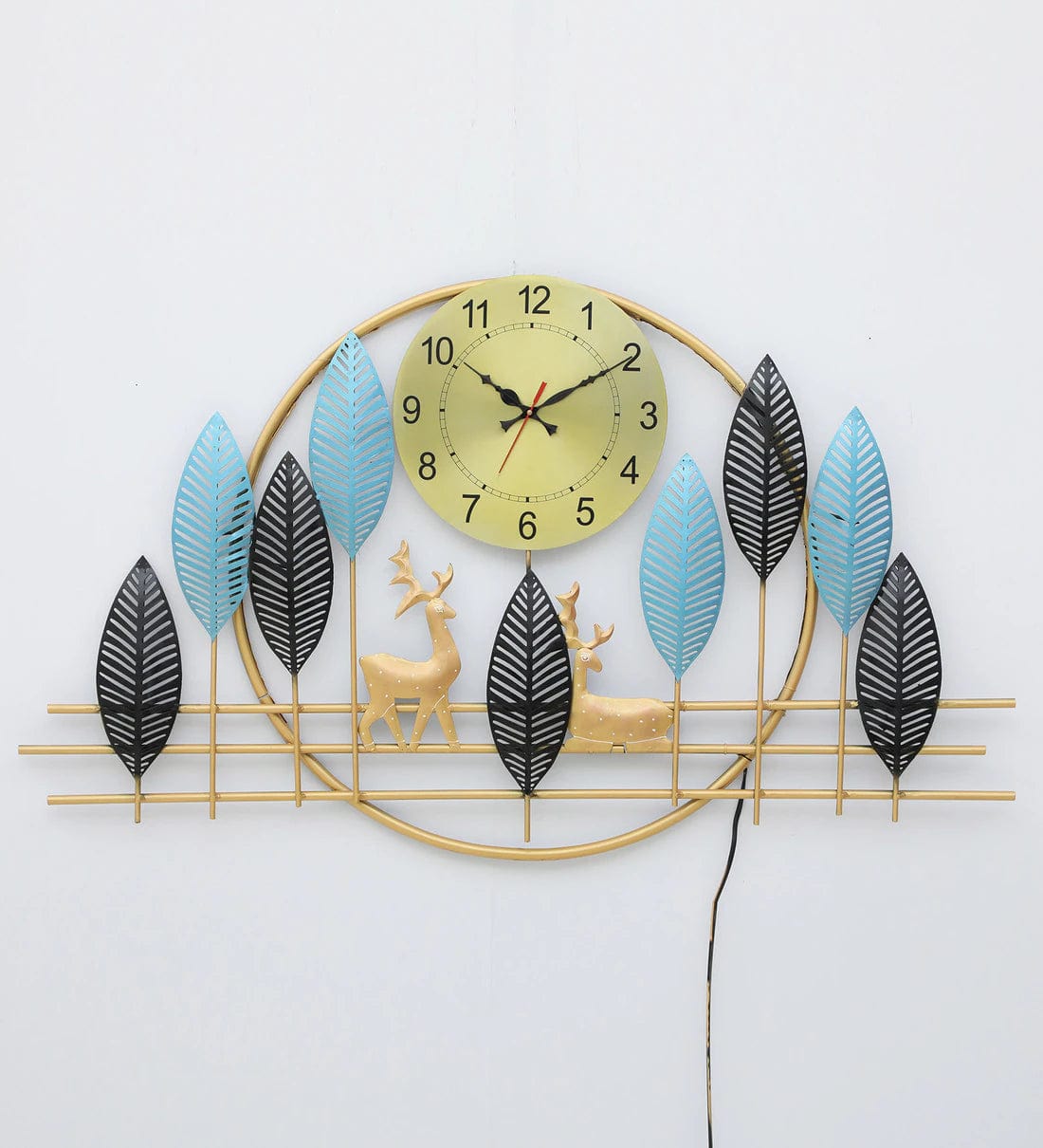 Handmade Blue Metal Deer Wall Hanging Clock,
