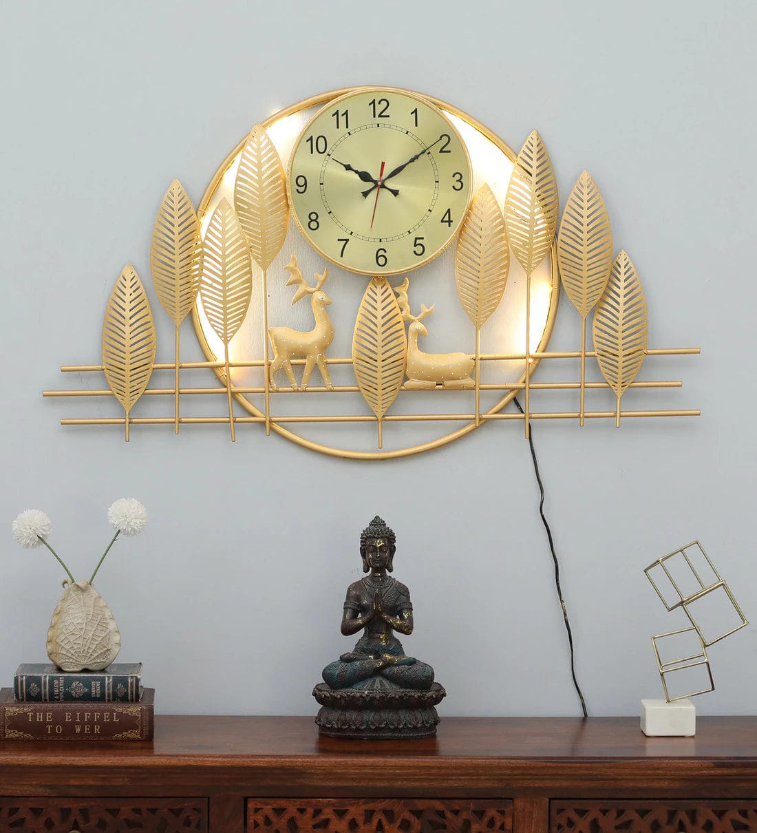 Handmade Gold Metal Deer Wall Hanging Clock,