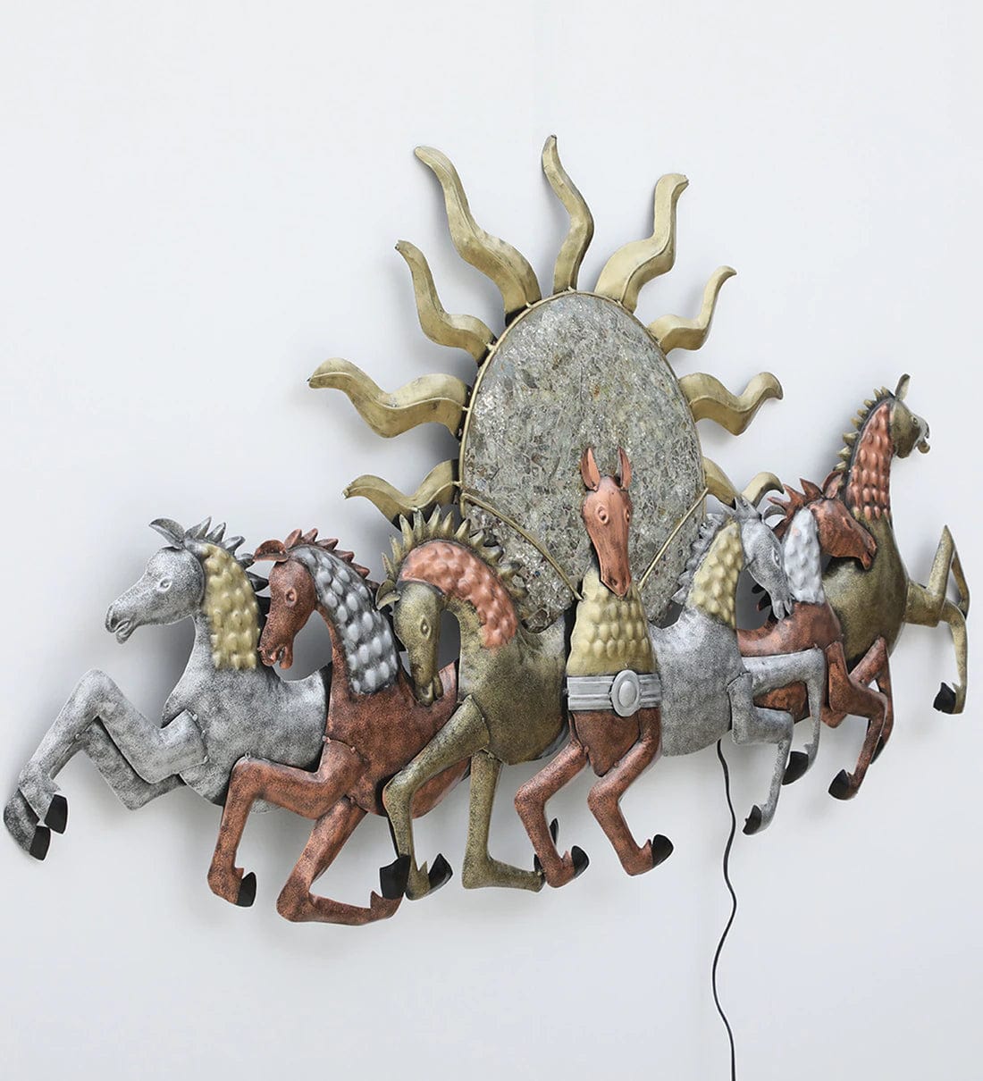 Multicolor Running Horses Metal Wall Art with LED Light,