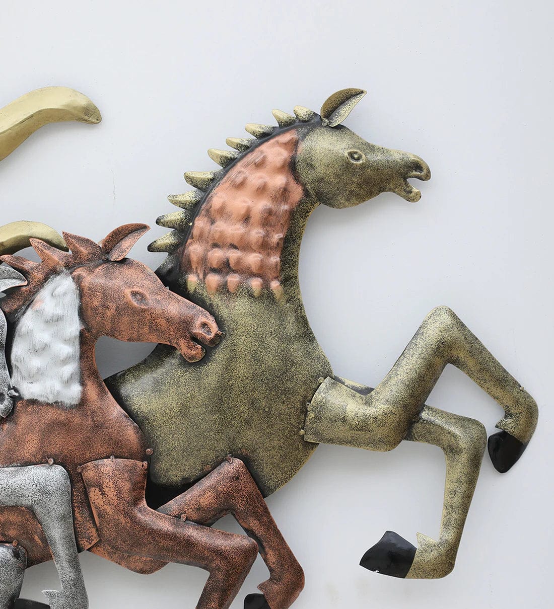 Multicolor Running Horses Metal Wall Art with LED Light,