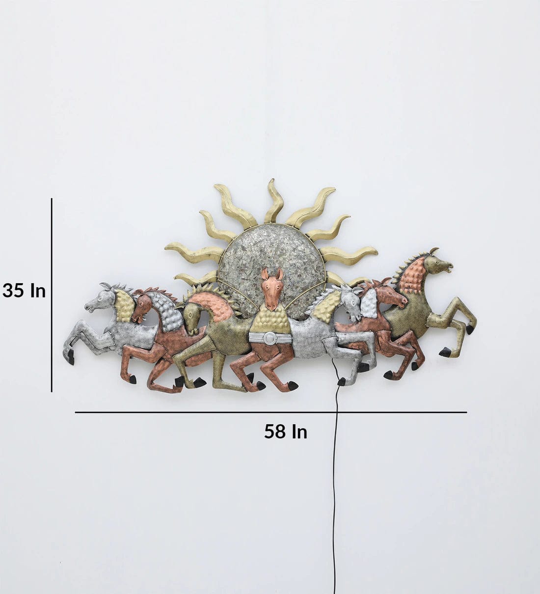 Multicolor Running Horses Metal Wall Art with LED Light,