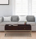 Metal Coffee Table In Walnut Finish With Drawer