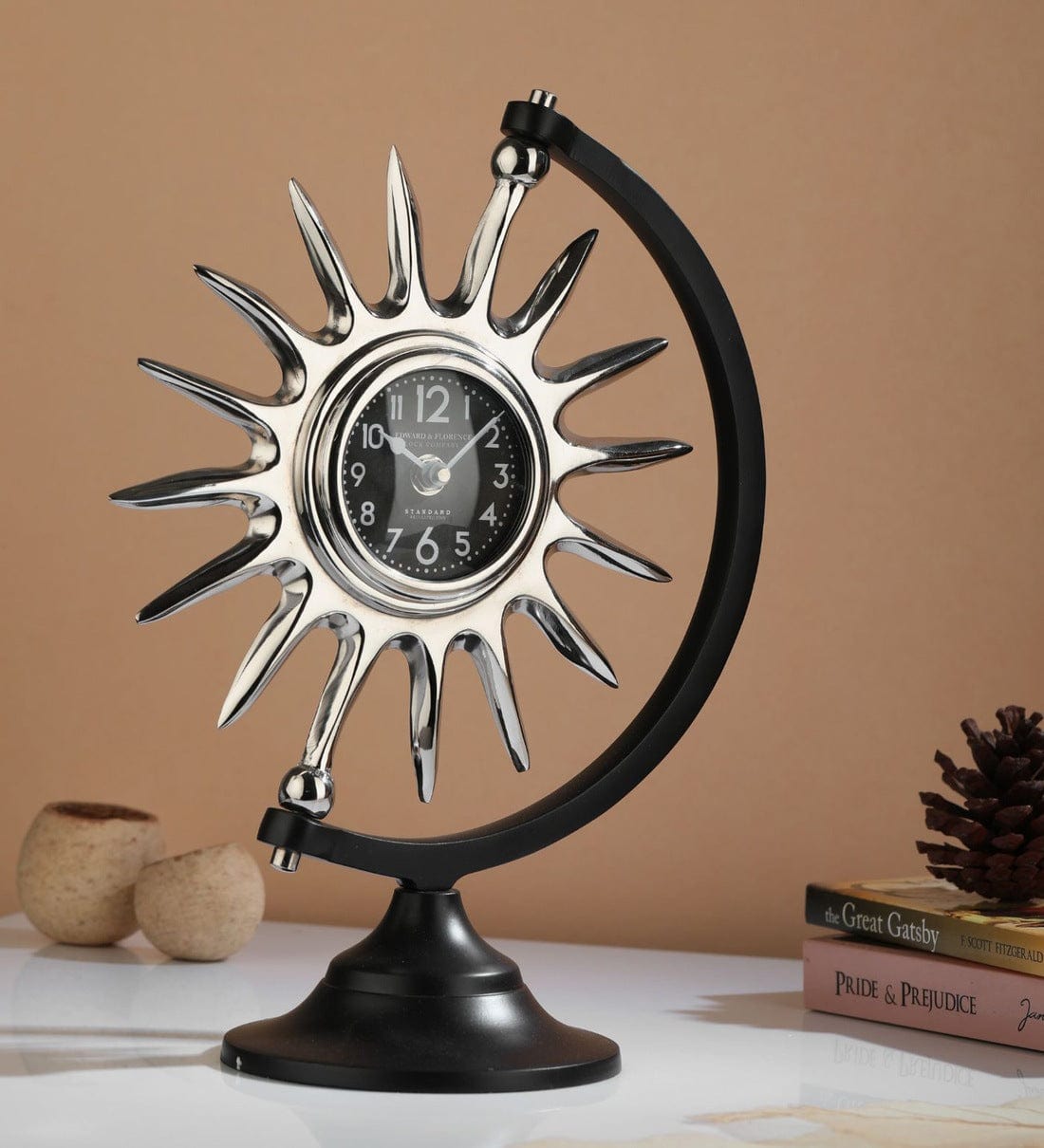 Helios Silver & Black Aluminium Table Clock,
