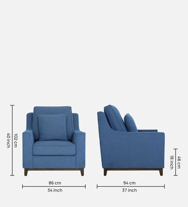 Fabric 1 Seater Sofa In Denim Blue Colour
