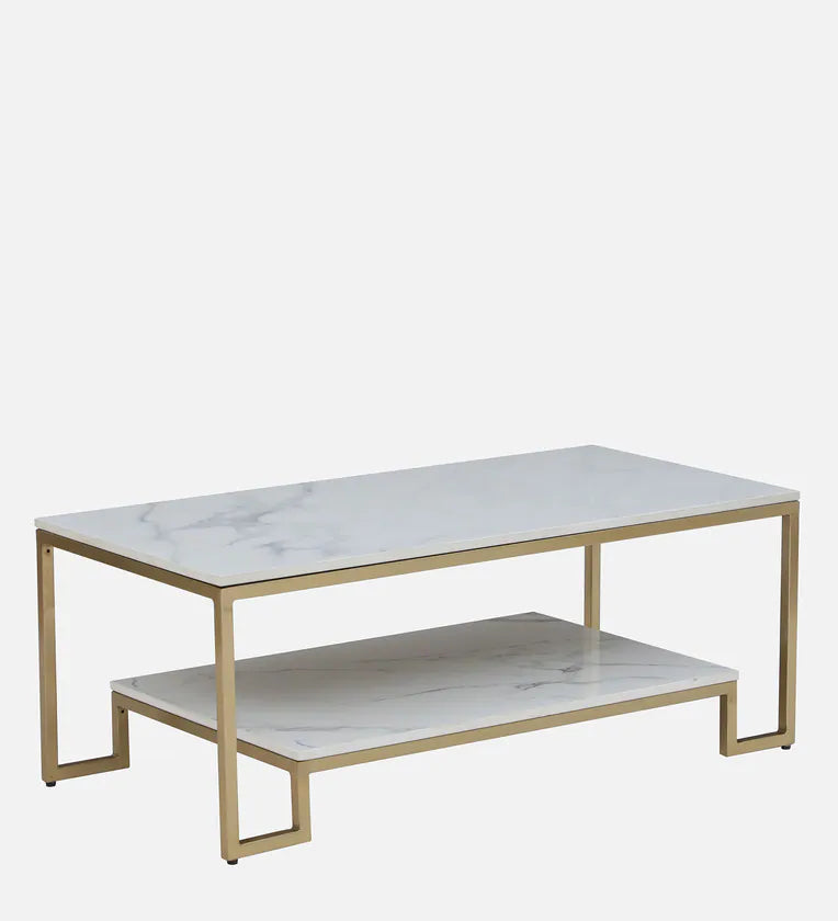 Metal Coffee Table In Brass Finish With Porcelain Top