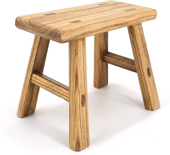 Solid Wood Stool Milking Stool 10" Height Wooden Step Stool Simple Wooden Viking Stool (12" Long 6" Wide)