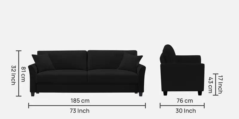 Velvet 3 Seater Sofa in Adam Black Colour - Ouch Cart 