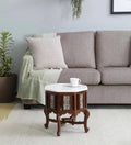 Teak Wood Coffee Table In Rustic Teak Finish With Marble Top