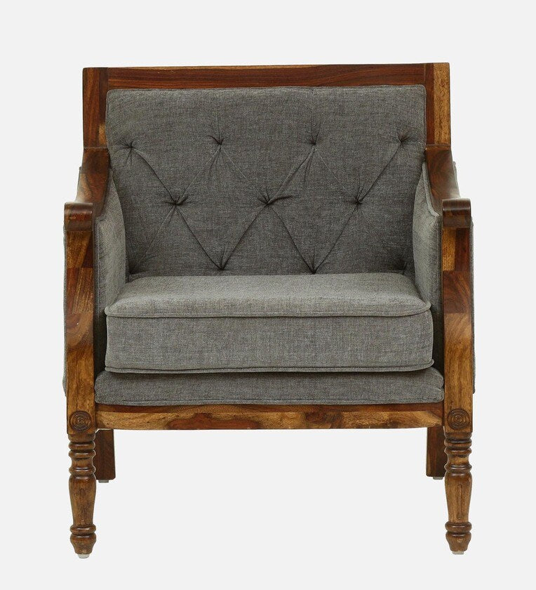 Sheesham Wood 1 Seater Sofa In Grey Colour