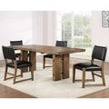 4 Seater Dining Set with Distressed Solid Wood, Leather & Iron Accents