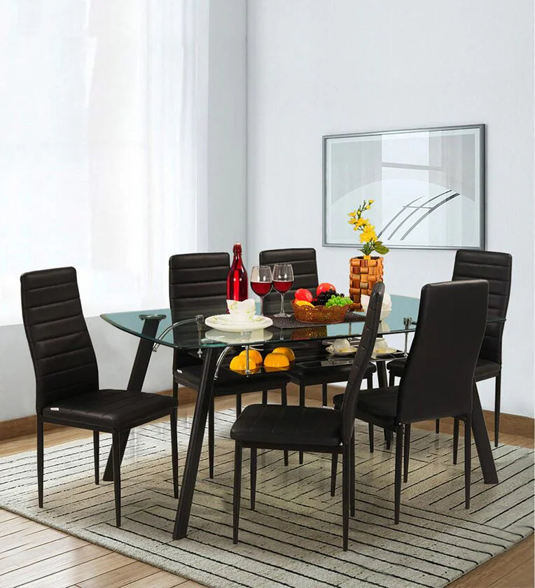 Glass Top 6 Seater Dining Set In Black Colour