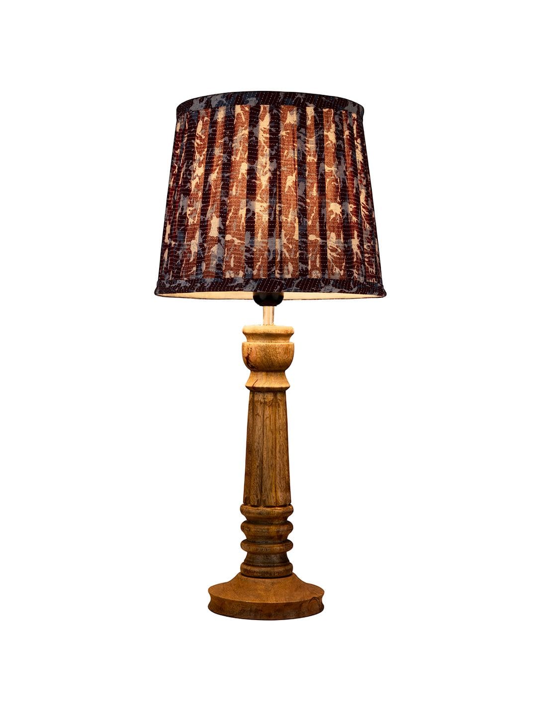 Wooden Pillar Brown lamp with pleeted Colorful Soft Shade