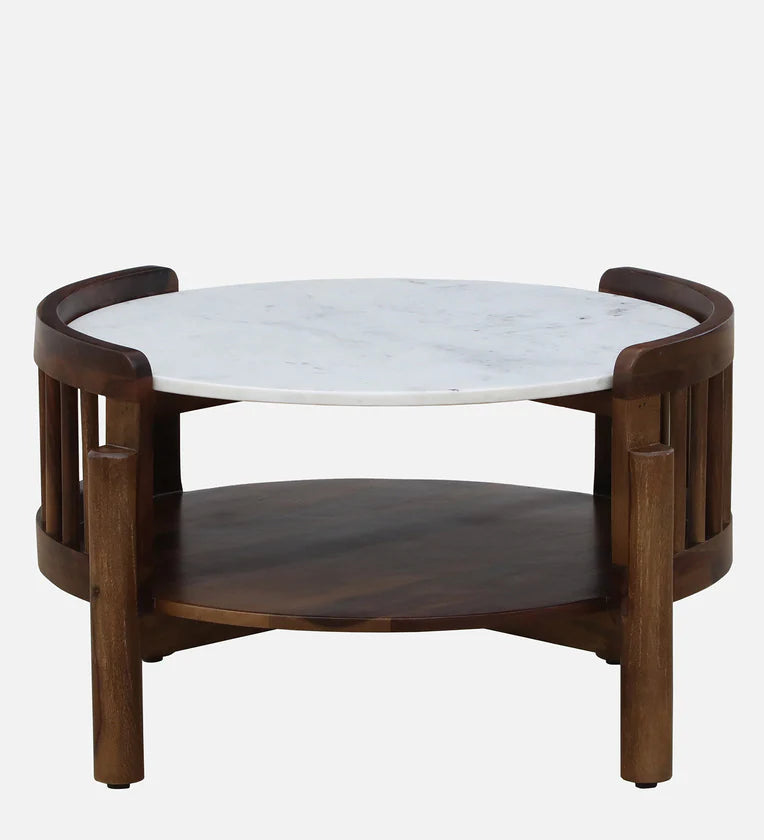 Sheesham Wood Coffee Table In Provincial Teak Finish With Marble Top