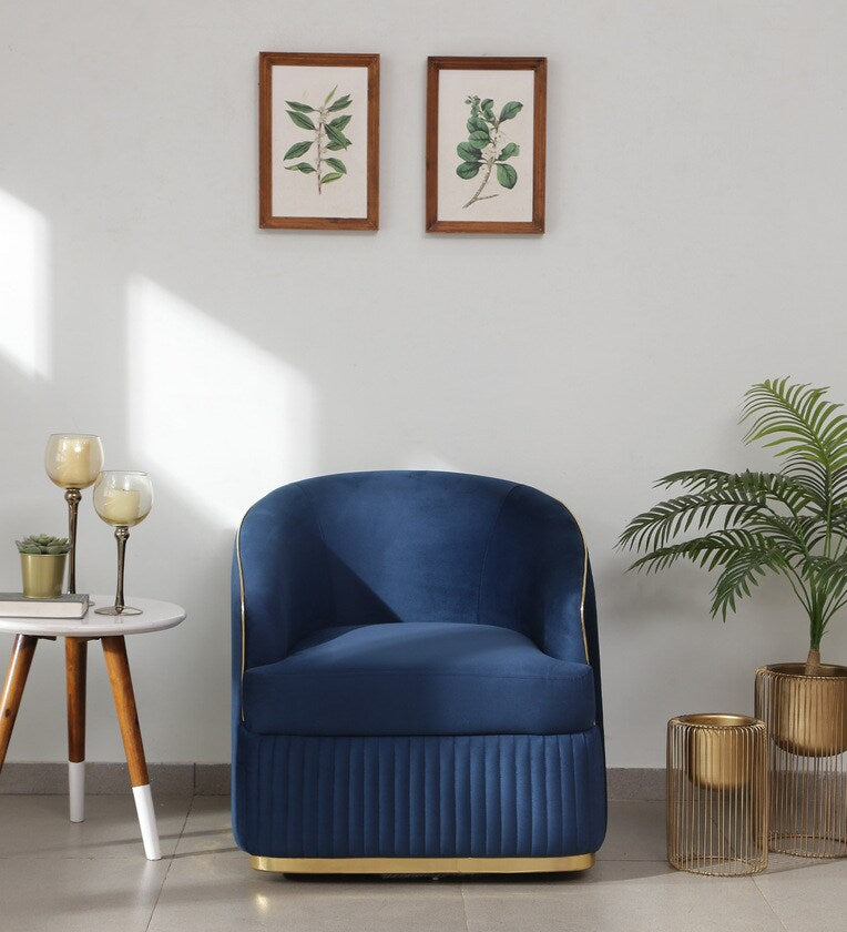 Velvet 1 Seater Sofa In Blue Colour