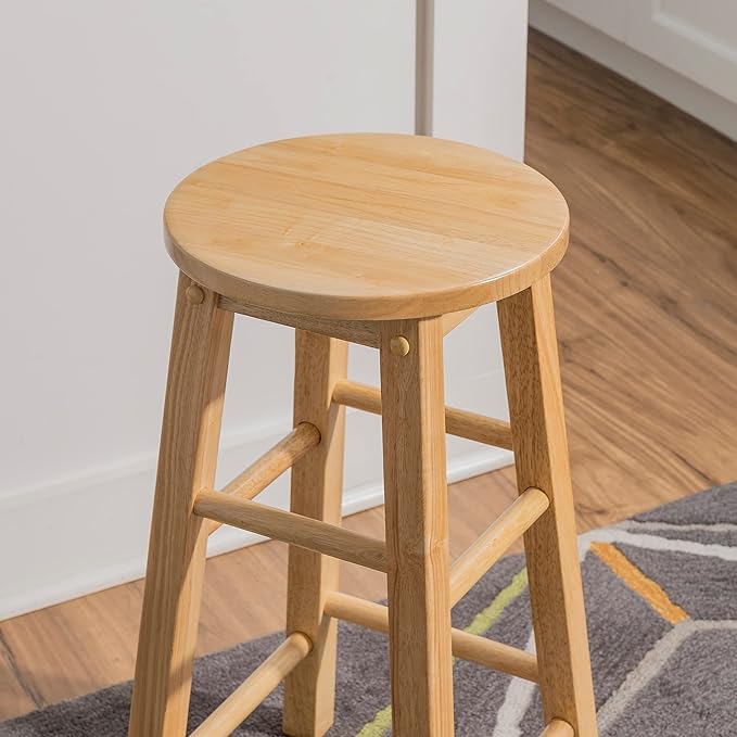 Natural Barstool with Round Seat, 24-Inch