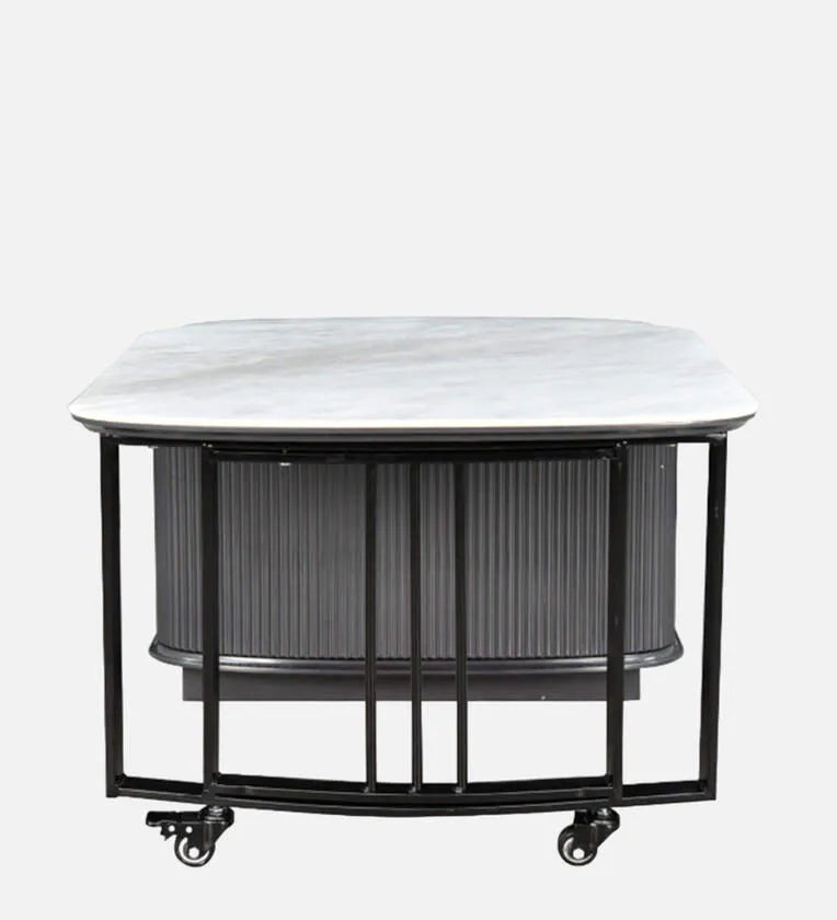 Marble Top Coffee Table in Grey Colour With Rotateable Top & 2 Pouffes